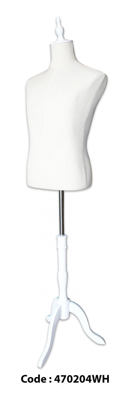 470204WH - MALE TORSO LINEN with WOODEN TRIPOD (WHITE)