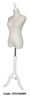 470104WH - FEMALE TORSO LINEN with WOODEN TRIPOD (WHITE) TORSO BODYFOAM MANNEQUIN MANNEQUINS