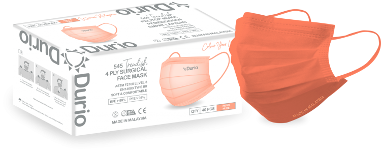 Durio 545 Trendish 4 Ply Surgical Face Mask- Neon Nude