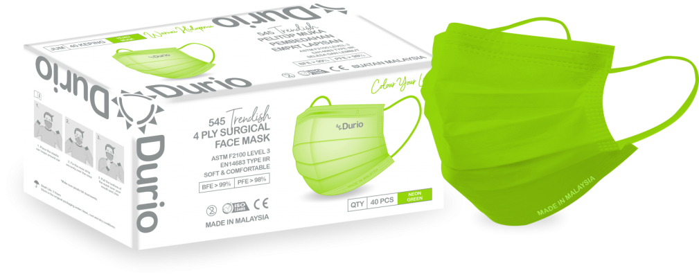 Durio 545 Trendish 4 Ply Surgical Face Mask- Neon Green
