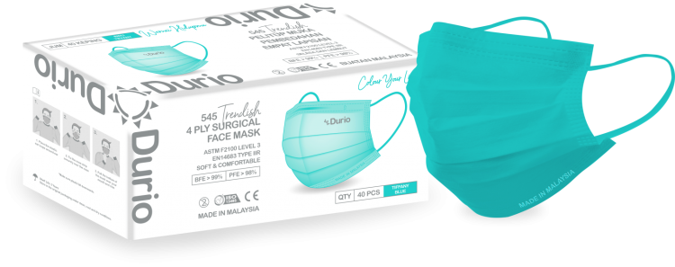 Durio 545 Trendish 4 Ply Surgical Face Mask- Tiffany Blue
