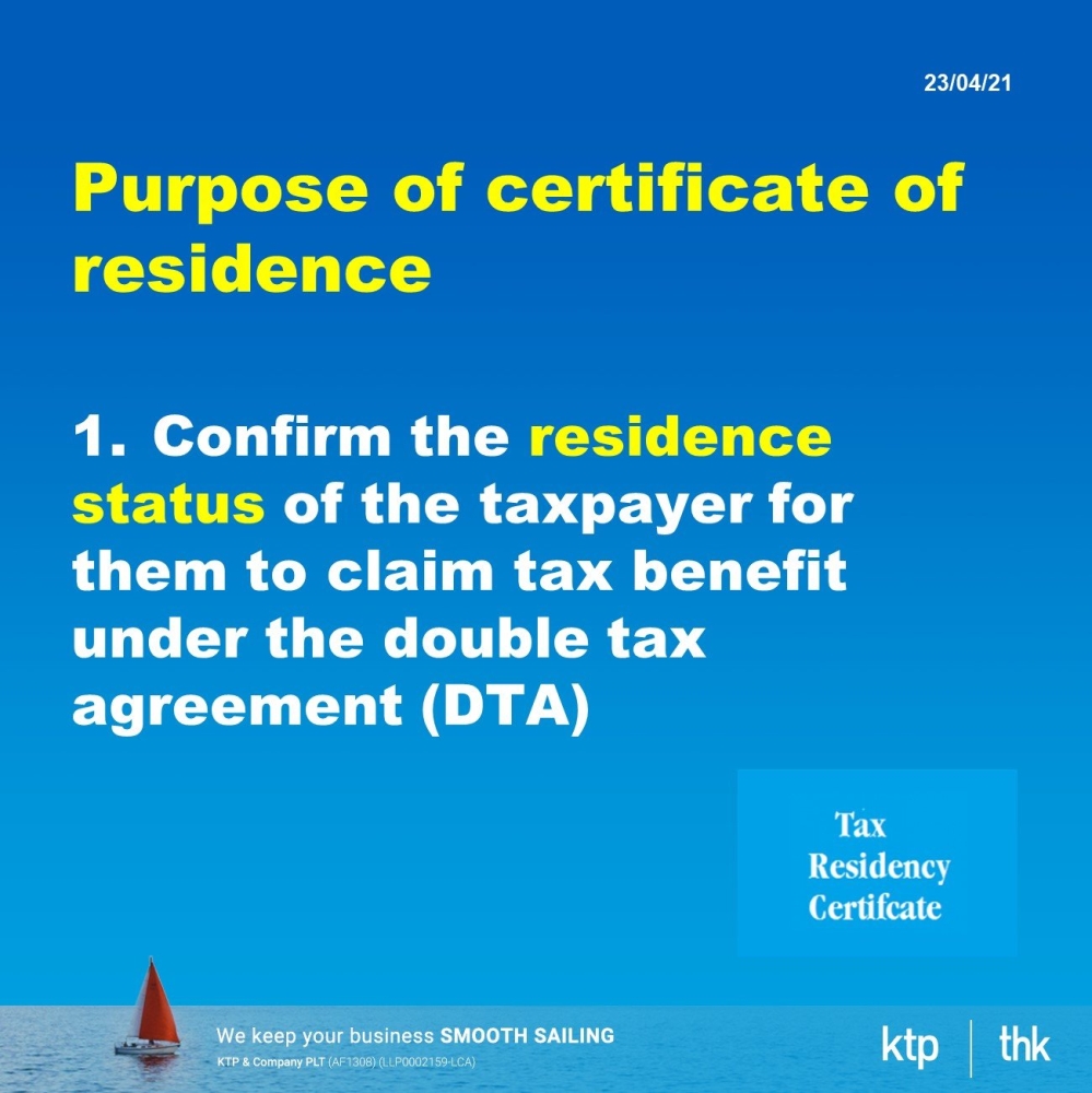 Purpose of certificate of residence under withholding tax in Malaysia