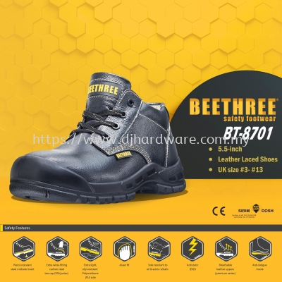 BEETHREE SAFETY FOOTWEAR BT 8701 LEATHER LACED SHOES B3-BT8701 (BT)