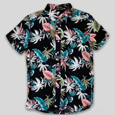 Floral Short Sleeve Men Shirt Casual Button Up