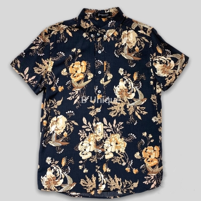 Floral Short Sleeve Men Shirt Casual Button Up