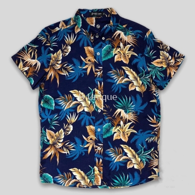 Floral Short Sleeve Men Shirt Casual Button Up