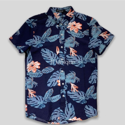 Floral Short Sleeve Men Shirt Casual Button Up