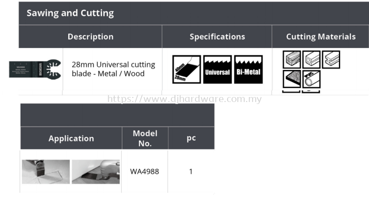 WORX SAWING AND CUTTING UNIVERSAL CUTTING BLADE METAL WOOD 28MM WA4988 (WO)