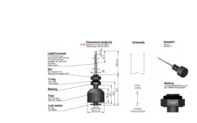 STANDEX LS01-1A66-PA-2000W LS01 Series Liquid Level Sensor