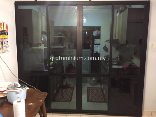 Sliding doors 4 panels ( powder coated black + tinter dark glass) @Pangsapuri Jati Selatan, jln. 1/125G Desa Petaling, Kuala Lumpur 