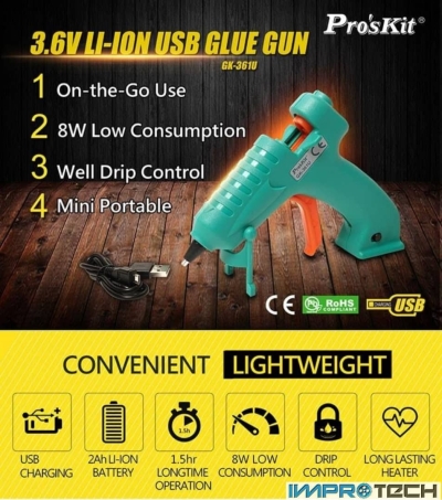 PRO'SKIT [GK-361U] 3.6V Li-ion USB Glue Gun