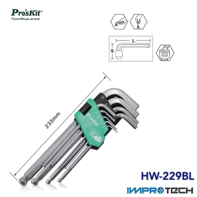 PRO'SKIT [HW-229BL] 9PCS Extra Long Arm Ball PointHex Key Set(1.5,2,2.5,3,4,5,6,8,10mm)