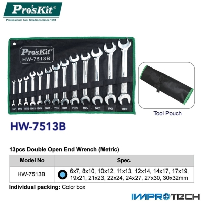 PRO'SKIT [HW-7513B] 13Pcs Double Open End Wrench(Metric)