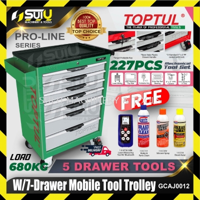 TOPTUL GCAJ0012 7 Drawer Mobile Tool Trolley c/w 227pcs Mechanical Tool Sets