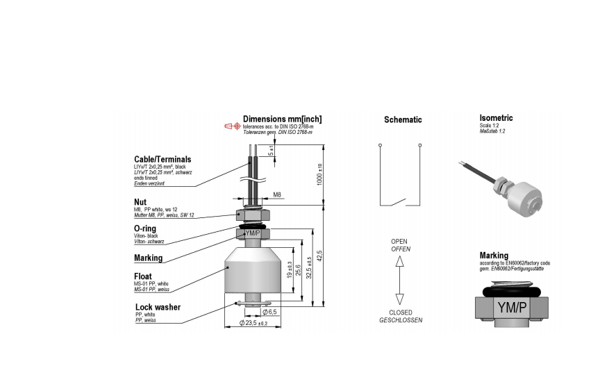 standex ls01-1a66-pp-1000w ls01 series liquid level sensor