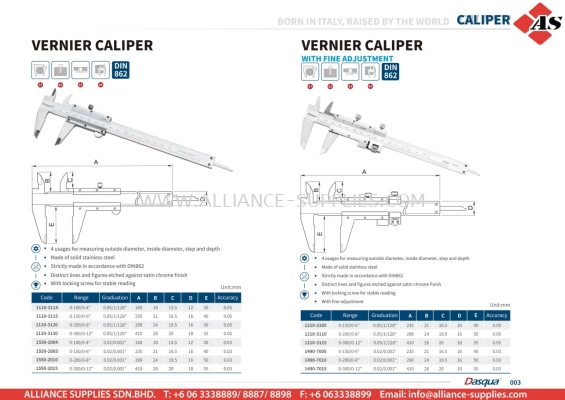 DASQUA Vernier Caliper / Vernier Caliper with Fine Adjustment