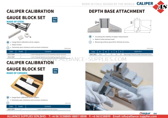 DASQUA Caliper Calibration Gauge Block Set / Depth Base Attachment