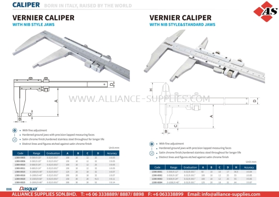 DASQUA Vernier Caliper with NIB Style Jaws / Vernier Caliper with NIB Style & Standard Jaws