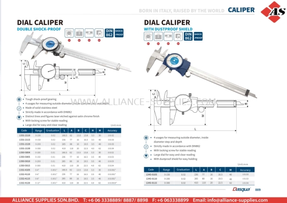 DASQUA Dial Caliper Double Shock-Proof / Dial Proof with Dustproof Shield