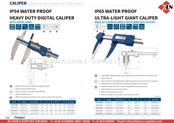 DASQUA IP54 Water Proof Heavy Duty Digital Caliper / IP65 Water Proof Ultra-Light Giant Caliper