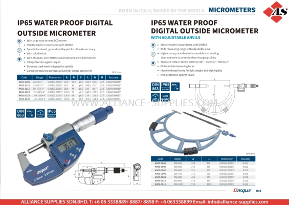 DASQUA IP65 Water Proof Digital Outside Micrometer / IP65 Water Proof Digital Outside Micrometer