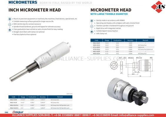 DASQUA Inch Micrometer Head / Micrometer Head