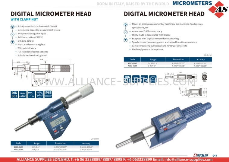 DASQUA Digital Micrometer Head DASQUA Micrometers DASQUA Measuring Tools MEASURING INSTRUMENTS