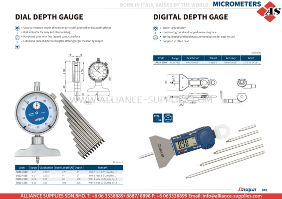 DASQUA Dial Depth Gauge / Digital Depth Gauge