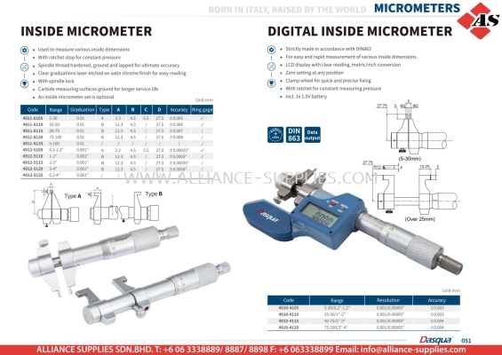 DASQUA Inside Micrometer / Digital Inside Micrometer