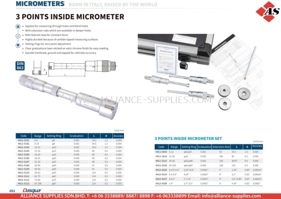 DASQUA 3 Points Inside Micrometer