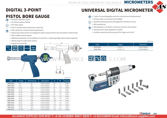 DASQUA Digital 3-Point Pistol Bore Gauge / Universal Digital Micrometer