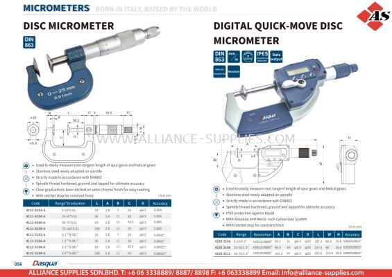 DASQUA Disc Micrometer / Digital Quick-Move Disc Micrometer