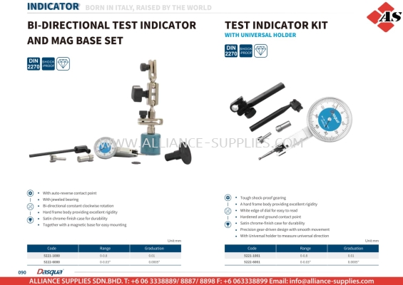 DASQUA Bi-Directional Test Indicator & Mag Base Set / Test Indicator Kit