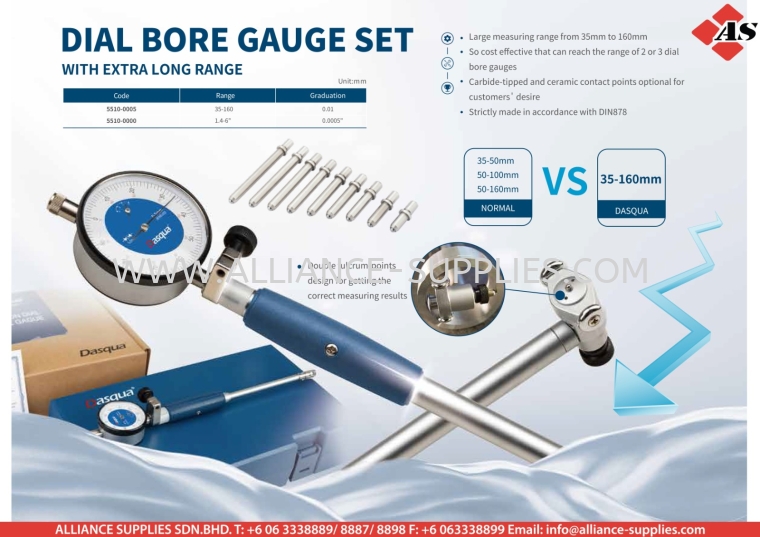 DASQUA Dial Bore Gauge Set with Extra Long Range DASQUA Indicators DASQUA Measuring Tools MEASURING INSTRUMENTS