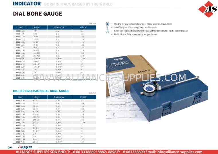 DASQUA Dial Bore Gauge DASQUA Indicators DASQUA Measuring Tools MEASURING INSTRUMENTS