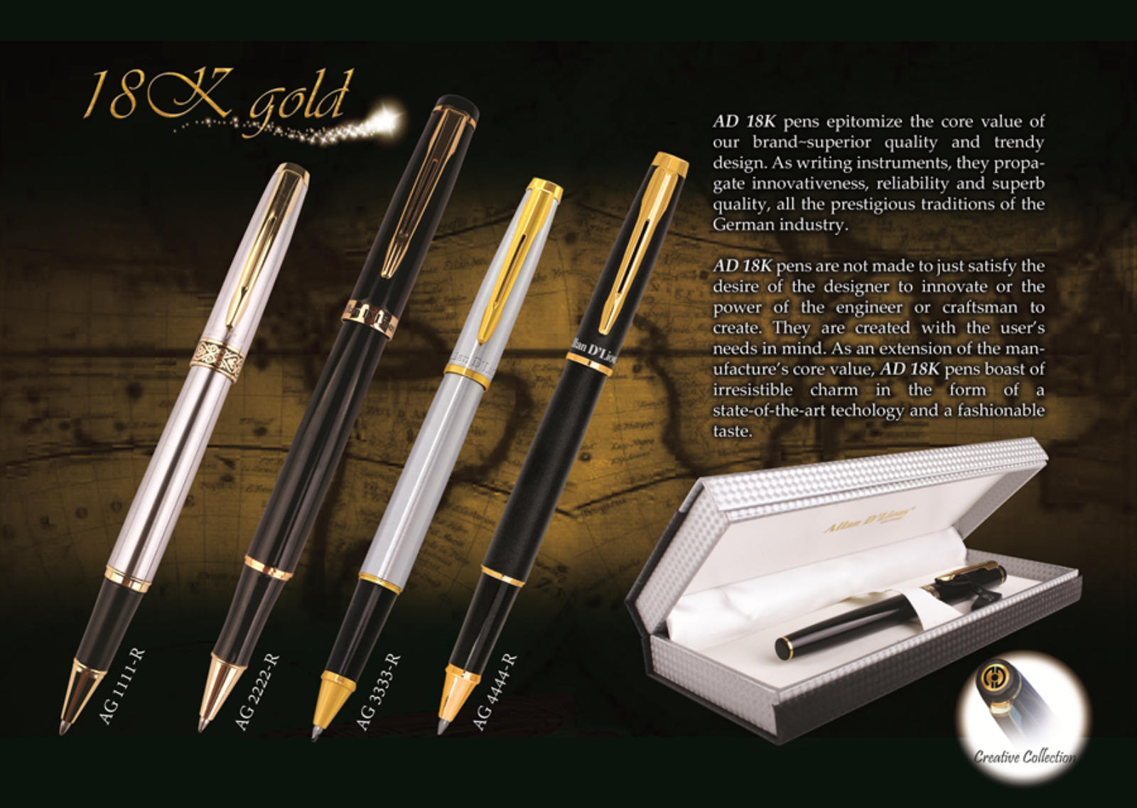 18K Gold Metal Roller Pen - AG 1111-R / AG 2222-R/ AG 3333-R / AG 4444R