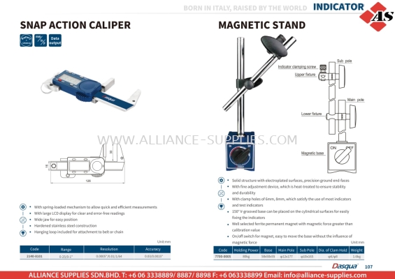 DASQUA Snap Action Caliper / Magnetic Stand