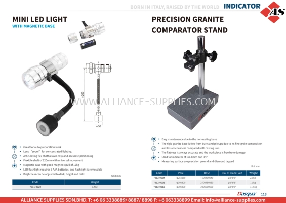 DASQUA Mini LED Light / Precision Granite Comparator Stand