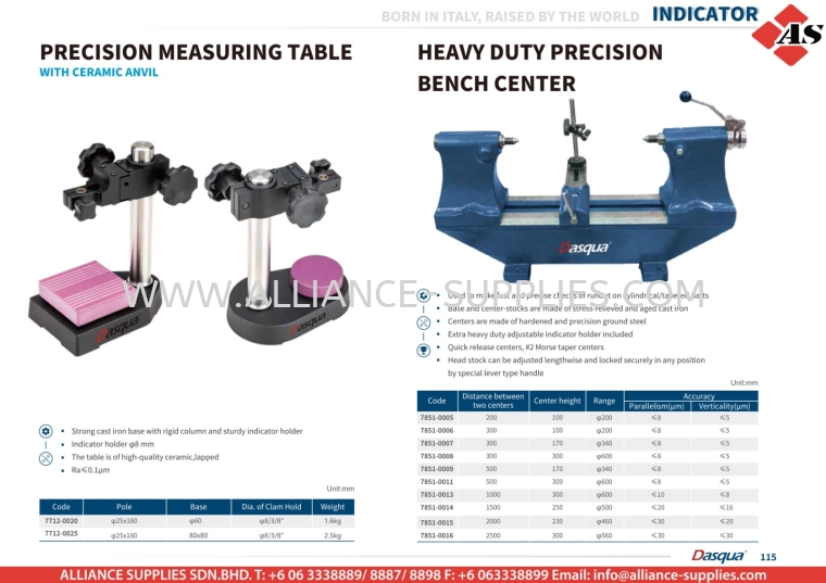 DASQUA Precision Measuring Table / Heavy Duty Precision Bench Center DASQUA Indicators DASQUA Measuring Tools MEASURING INSTRUMENTS