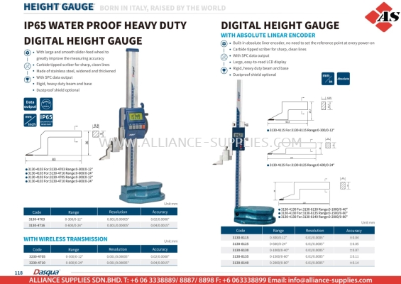 DASQUA IP65 Water Proof Heavy Duty Digital Height Gauge / Digital Height Gauge