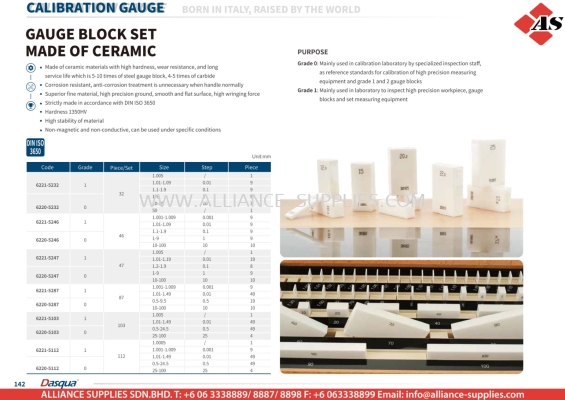 DASQUA Gauge Block Set Made Of Ceramic