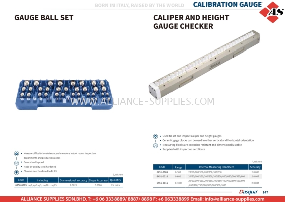 DASQUA Gauge Ball Set / Caliper & Height Gauge Checker