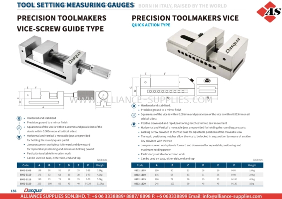 DASQUA Precision Toolmakers Vice-Screw Guide Type / Precision Toolmakers Vice