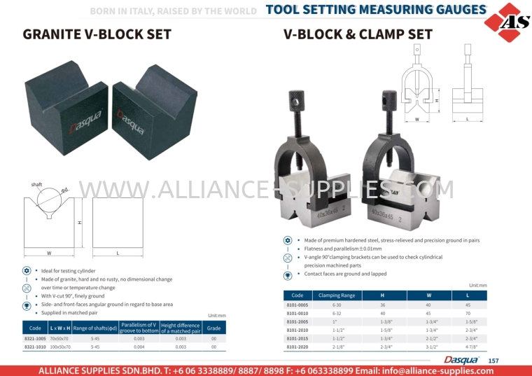 DASQUA Granite V-Block Set / V-Block & Clamp Set DASQUA Tool Setting DASQUA Measuring Tools MEASURING INSTRUMENTS