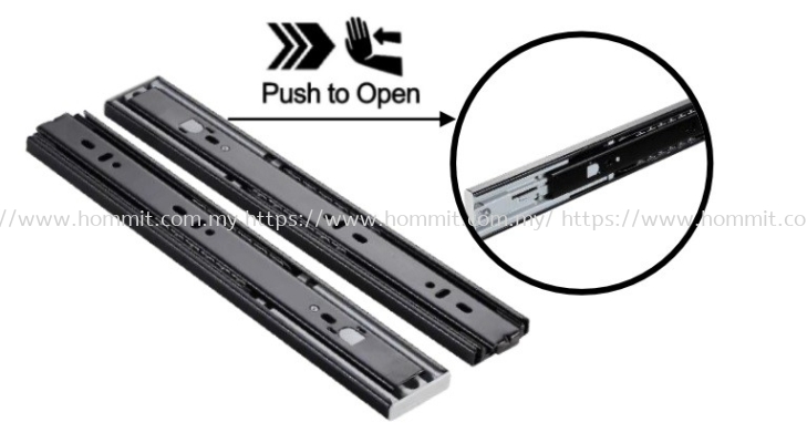 Push To Open Full Extension Ball Bearing Drawer Slide (Black)