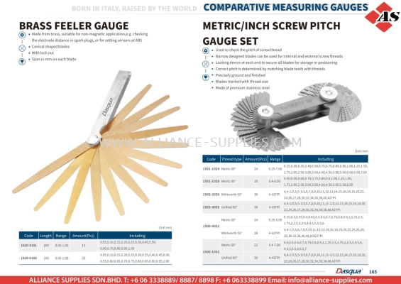 DASQUA Brass Feeler Gauge / Metric/Inch Screw Pitch Gauge Set