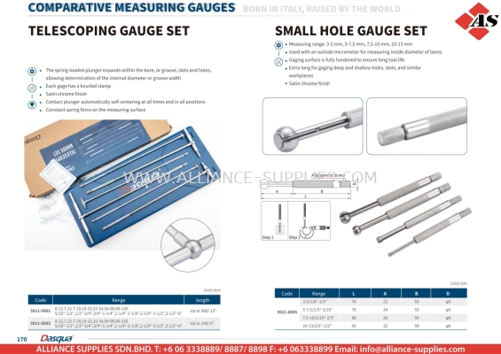 DASQUA Telescoping Gauge Set / Small Hole Gauge Set