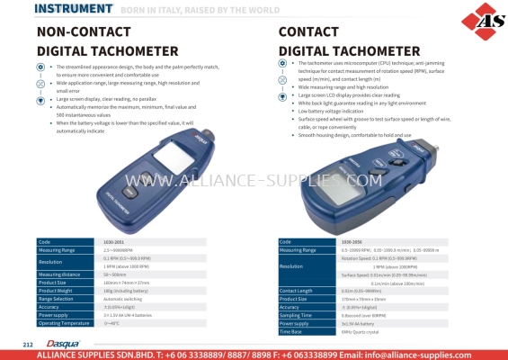 DASQUA Non-Contact Digital Tachometer / Contact Digital Tachometer