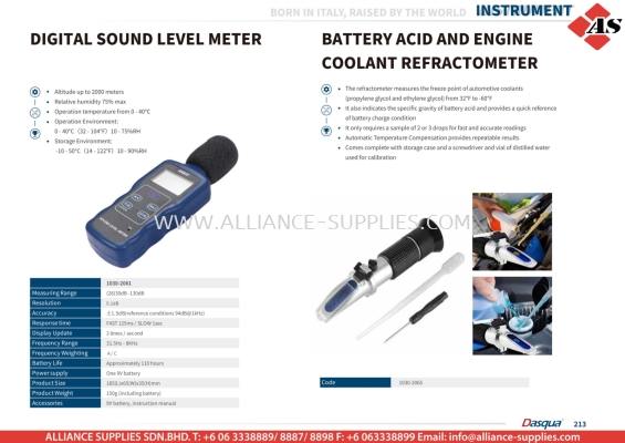 DASQUA Digital Sound Level Meter / Battery Acid and Engine Coolant Refractometer