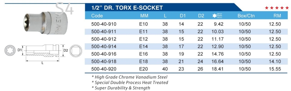1/2" DR. TORX E-SOCKET